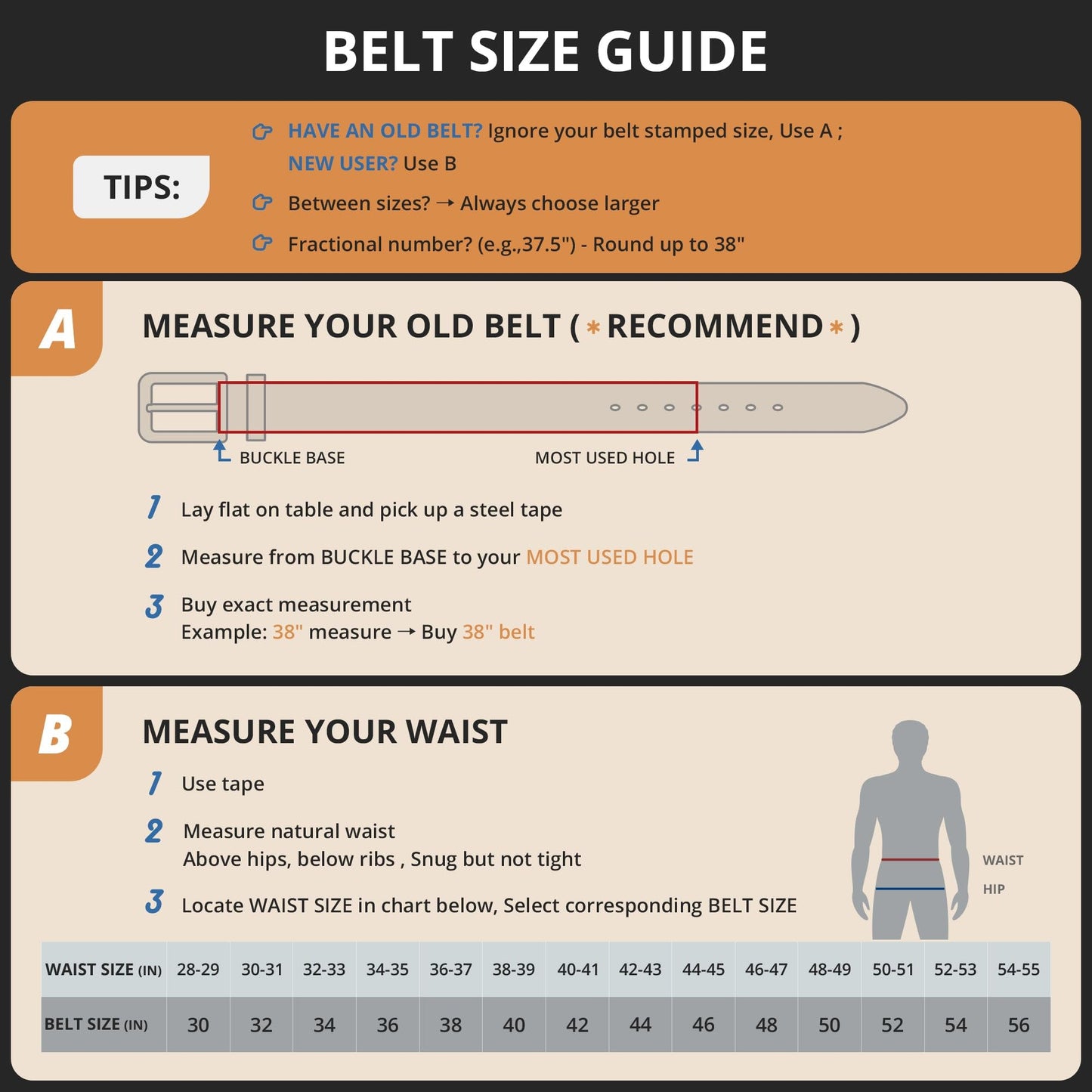 Buffway Men's Leather Belt,1.5" Handcrafted Top-Grain Leather – Durable,Comfortable,Suitable for Everyday Formal & Casual Wear - Size 38" Black
