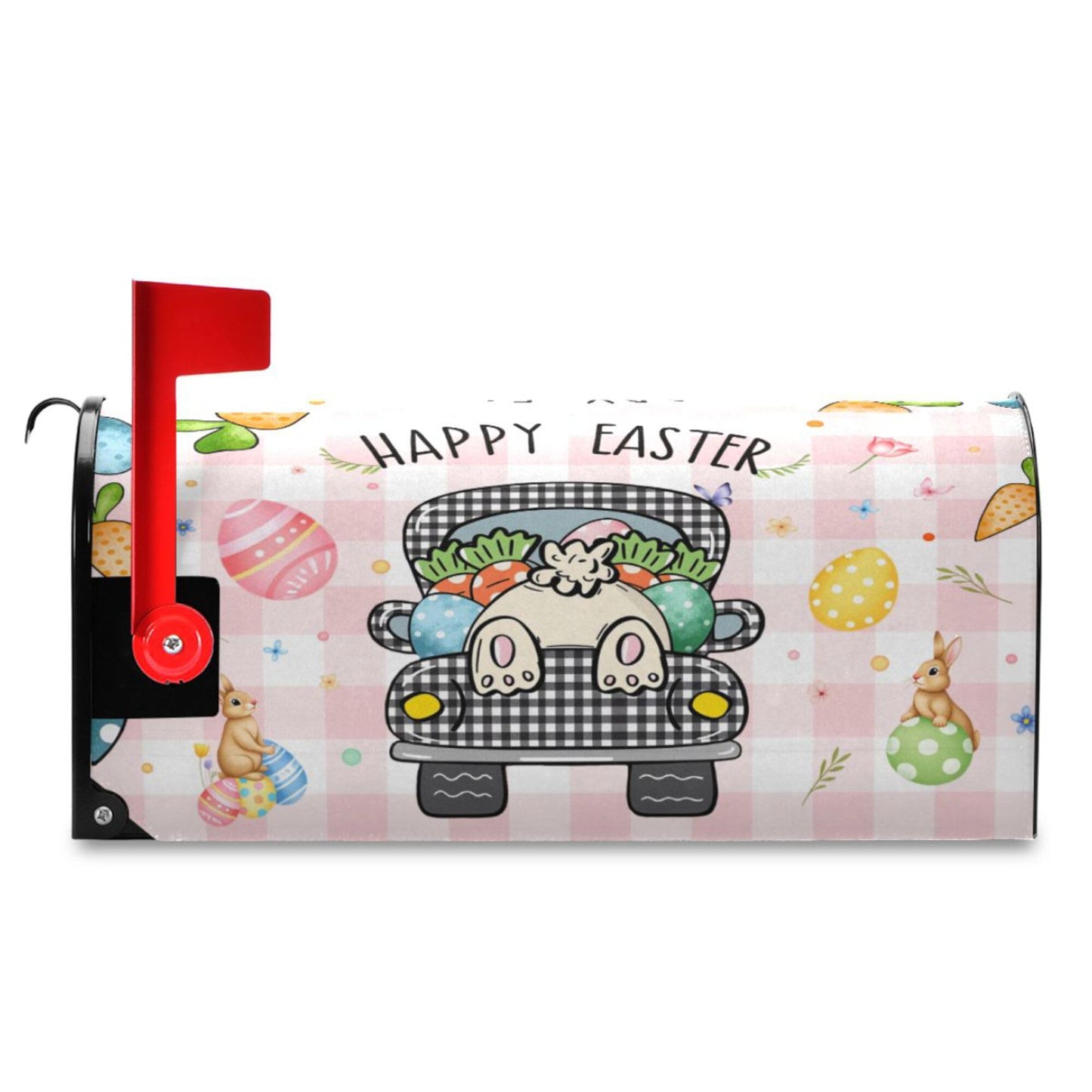 Easter Bunny Black White Buffalo Plaid Mailbox Cover Standard Happy Easter Day Eggs Rabbit Welcome Spring Magnetic Mailbox Covers Garden Yard Porch Mail Boxes Cover Holiday Decorations 21" L x 25" W