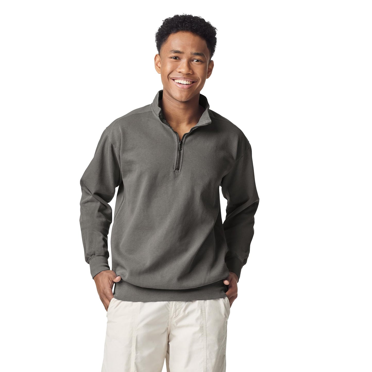 Comfort Colors Adult 1/4 Zip Sweatshirt, Style G1580, Grey, Medium