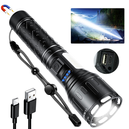 MOREVAC Flashlights High Lumens Rechargeable- Super Bright Tactical Magnetic LED Flash Light with 8 Modes,COB Work Light,Waterproof,Power Handheld Flashlight for Emergency,Hurricane,Hiking