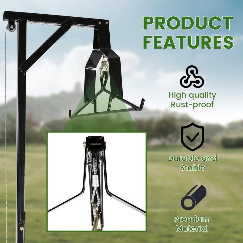 ECOTRIC Truck 2" Hitch Game Hunting Hoist, 600LB Big Game Hunting Deer Hoist, Include Gambrels Winch for Skinning or Cleaning Game, Winch Lift Gambrel Set 360 Degree Swivel Hitch Mounted