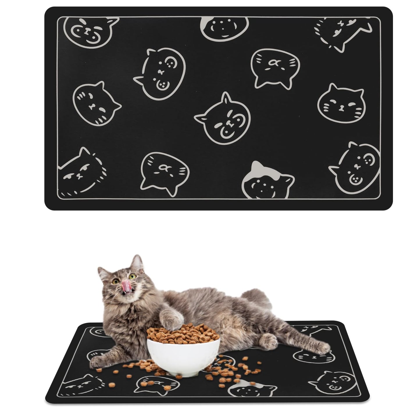 Pet Feeding Mat, Absorbent Dog Mat, Quick Dry Pet Food Mat Cat Feeding Mat Pet, Quick Dry Water Dispenser Mat Pet Supplies for Dog and Cat (Black, (12"x19"))