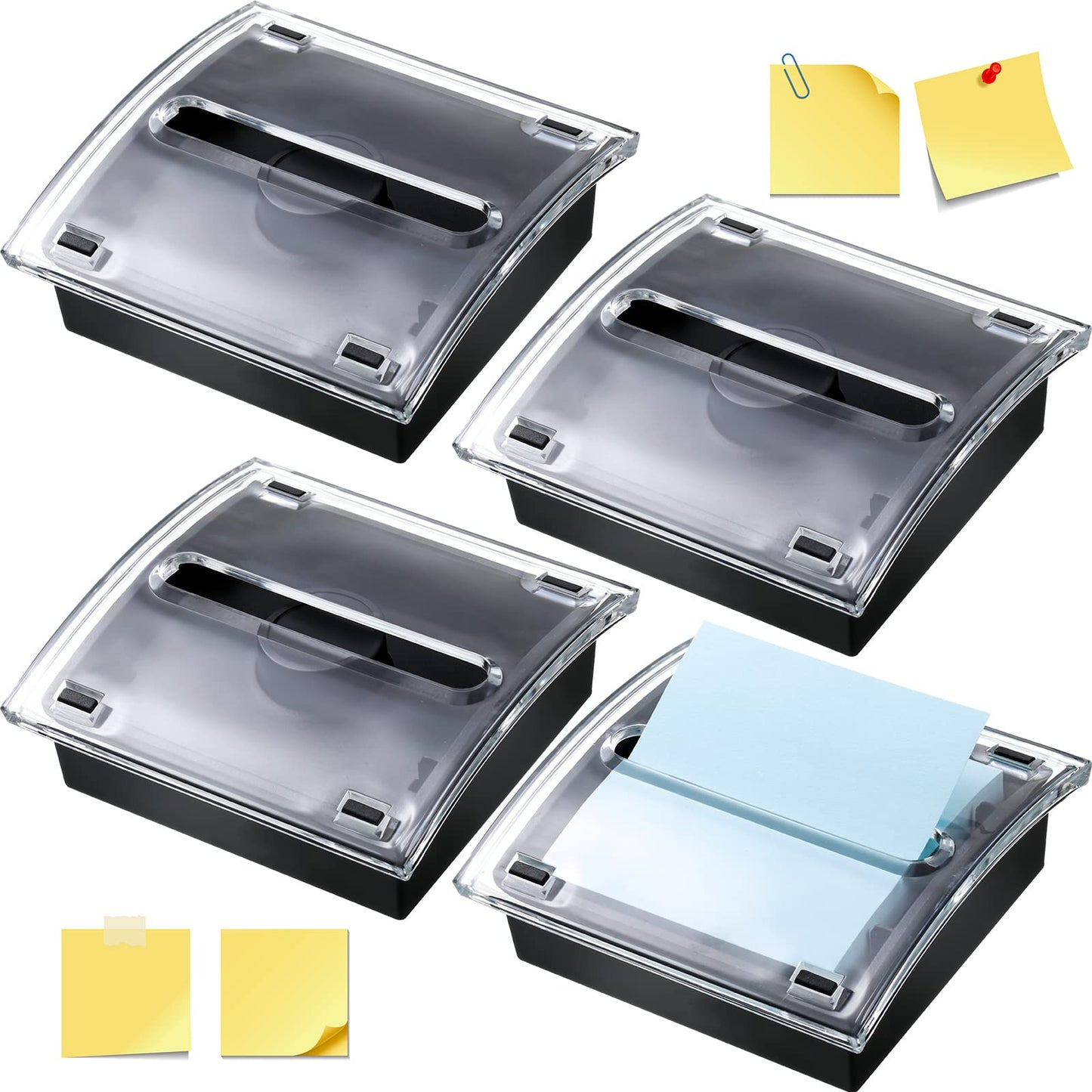 4 Pcs Pop up Sticky Notes Dispenser Sticky Note Holder Black Base Clear Top for 3 x 3 Inches Pad Holder for Acrylic Memo Organizer Fits Reminder School Office Home Store