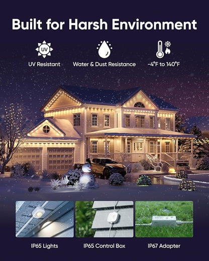 eufy Permanent Outdoor Lights E22, 150ft with 90 Triple-LED Lights, Smart RGBWW, Daily and Holiday, Up to IP67 Waterproof, AI Lighting Themes for Halloween, Christmas, Links with Cameras, White