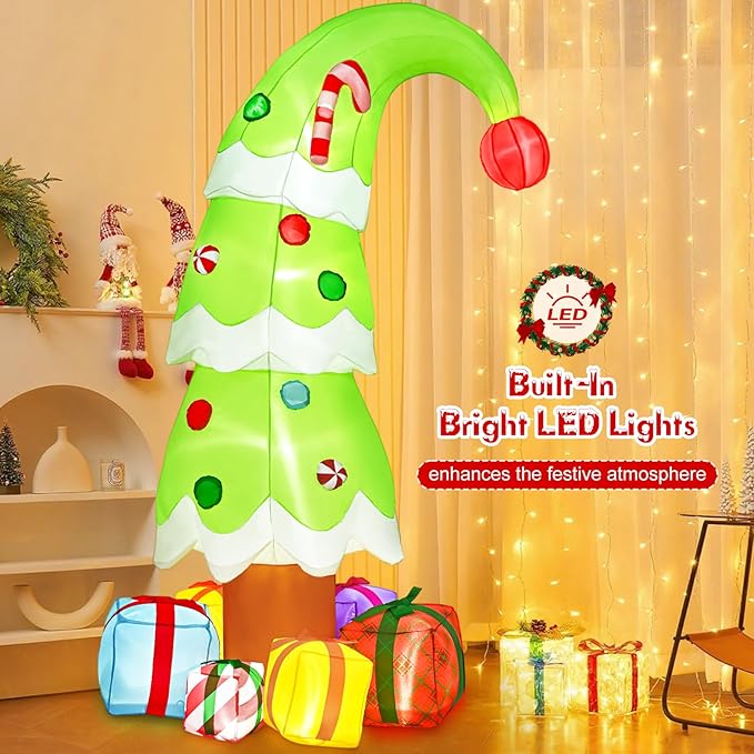 FRAMICS 2025 New 7Ft Christmas Inflatables Outdoor Decorations, Whimsical Christmas Tree Blow Up Yard Decor with Gift Boxes, Weatherproof Xmas Tree Inflatable with LED Lights for Holiday Party Garden