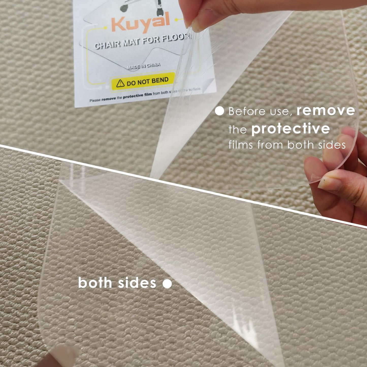Kuyal 1/5" Thick Office Chair Mat, 32" x48" Heavy Duty Hard Computer Chair Mat, Under Desk Protector Carpeted Floors Mats, Easy Chair Movement, Can be Used on Carpet or Hard Floor, Ship Flat