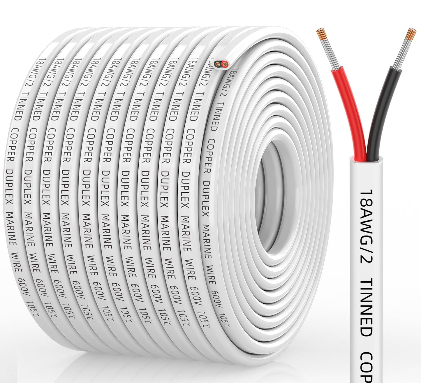 CONEPY 18 Gauge Marine Wire, 18/2 Duplex Tinned Copper Marine Wire, 100FT