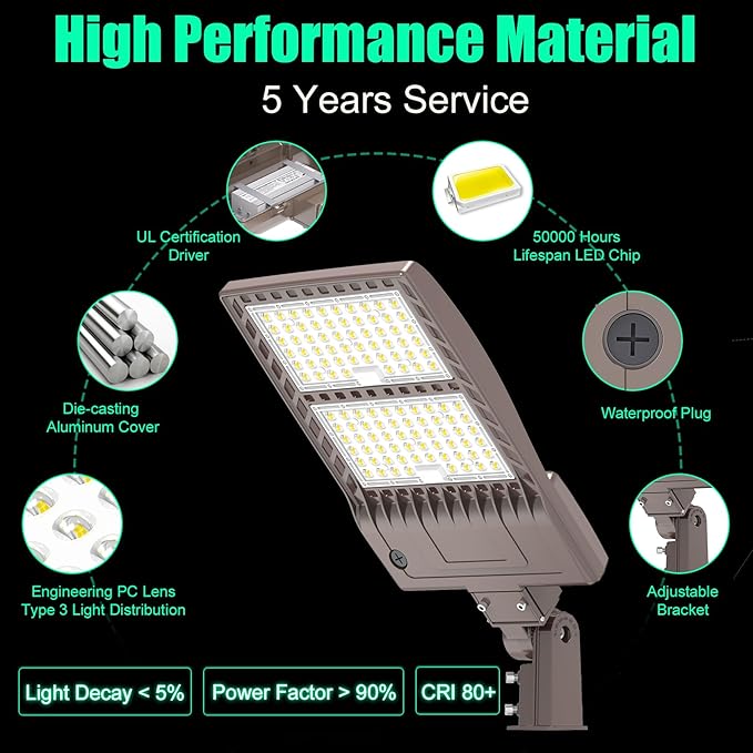 480V 320W Parking Lot Light LED Pole Light w/Slip Fitter Mount, UL DLC Listed LED Shoebox Lights 44800LM 5000K Flood Lights 277-480VAC Input, 480Volt Outdoor Commercial Roadway Street Fixtures