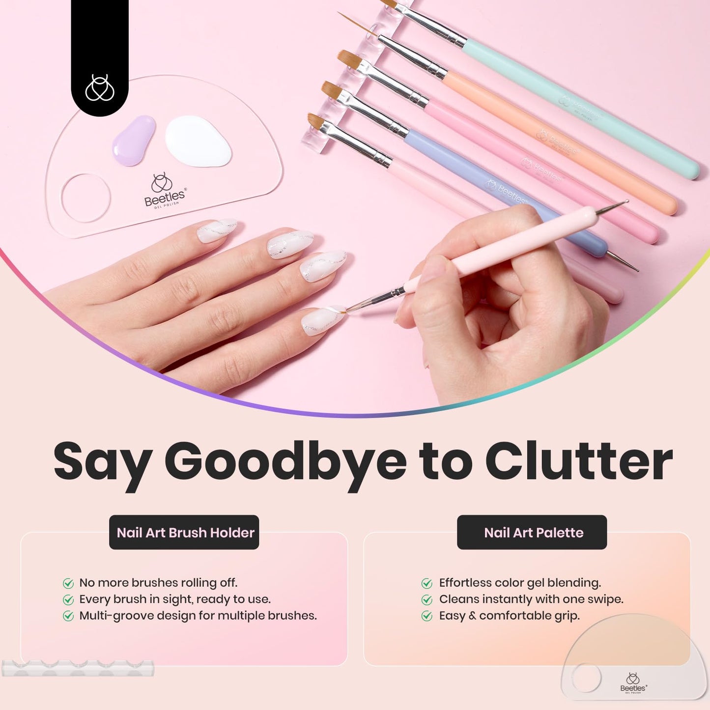 Beetles 31pcs Nail Art Brushes, Dotting Tools, Nail Art Pens, Dust Brush, Striping Liner Fingernail Drawing Pens with Palette Holder All in One for Starter Manicure Design Set