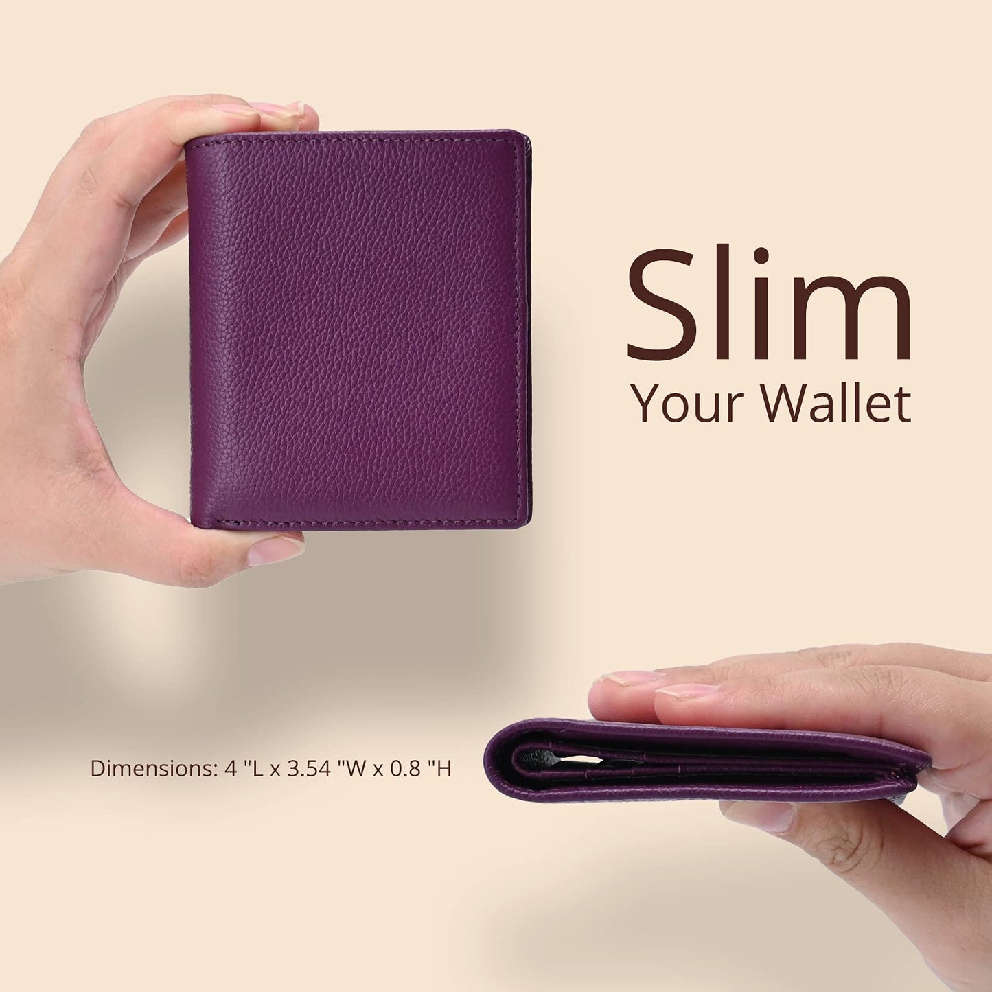 Bveyzi Ultra Slim Small RFID Wallet for Women, Leather Tiny Thin Bifold Pocket Ladies Wallet