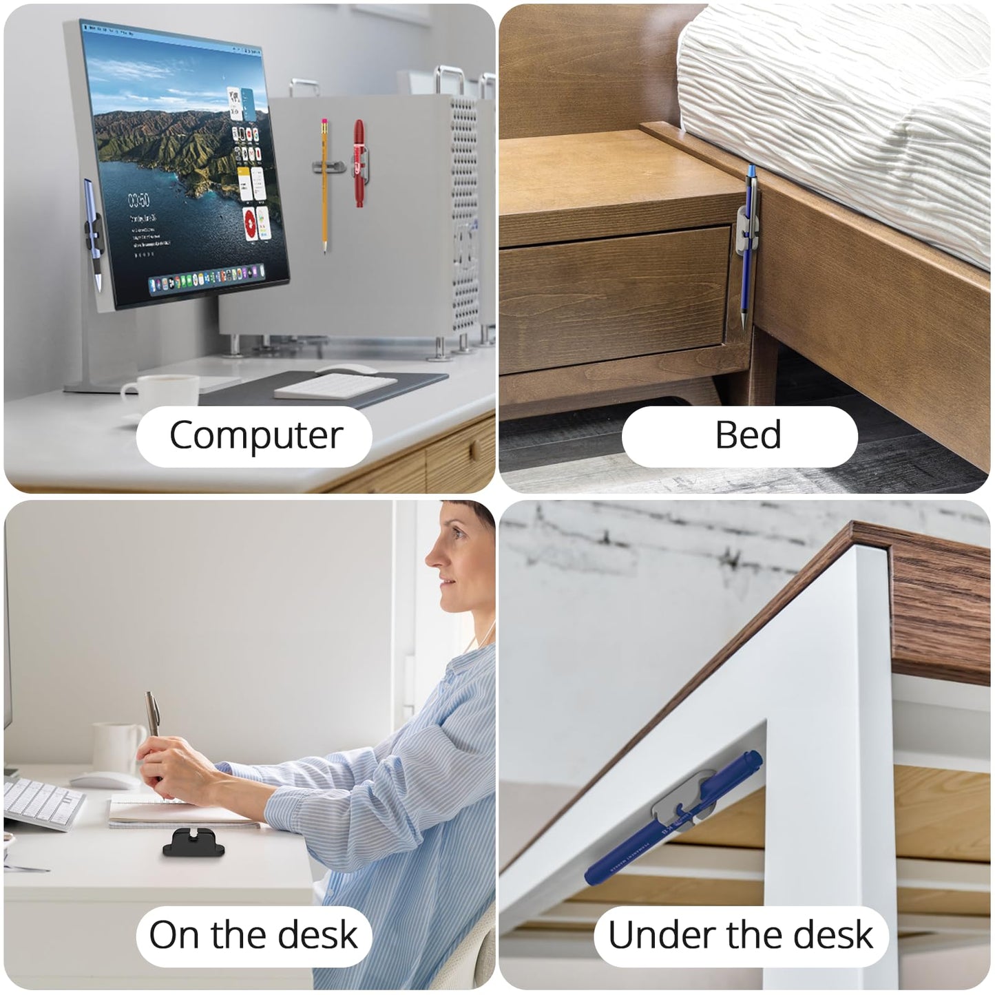 OUTXE 10-Pack Magnetic & Adhesive Pen Holder with Dual Slots - Easy Organize & Access Pencil, Pen, Marker- Perfect for Desk, Wall, Refrigerator, Whiteboard, Clipboard
