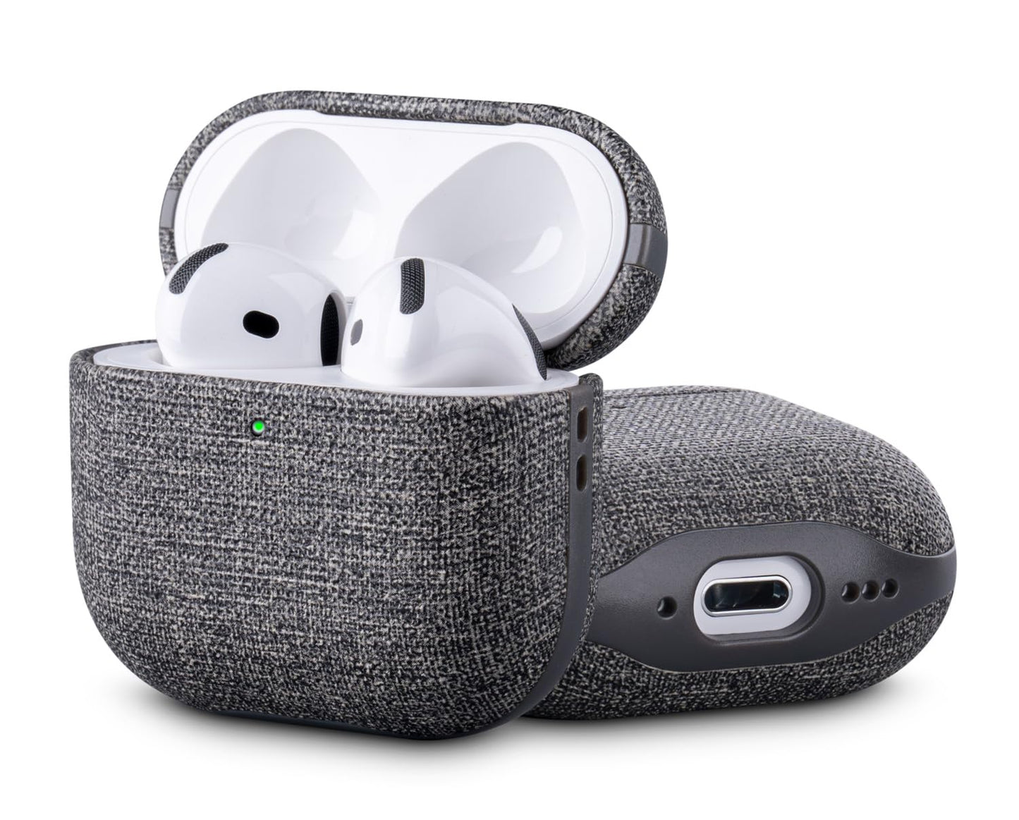 HanFab Artisan Hand-Wrapped Vegan Leather Case for AirPods 4th Generation (2024 Release) | Canvas Finish Synthetic Leather | Microfiber-Lined Scratch Protection | Hard Shell Case for AirPods 4 - Gray