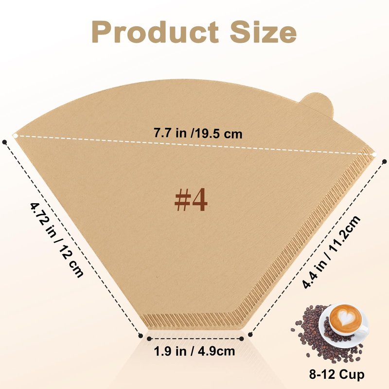 200 Count Cone Coffee Filters #4, 8-12 Cup, Coffee Filters 4 Cone Paper Unbleached Natural, Disposable Paper Coffee Filter for Ninja Maker, Pour Over Coffee Dripper and Drip Coffee Maker