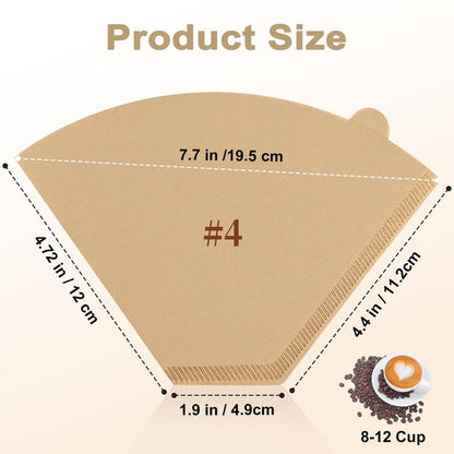 200 Count Cone Coffee Filters #4, 8-12 Cup, Coffee Filters 4 Cone Paper Unbleached Natural, Disposable Paper Coffee Filter for Ninja Maker, Pour Over Coffee Dripper and Drip Coffee Maker