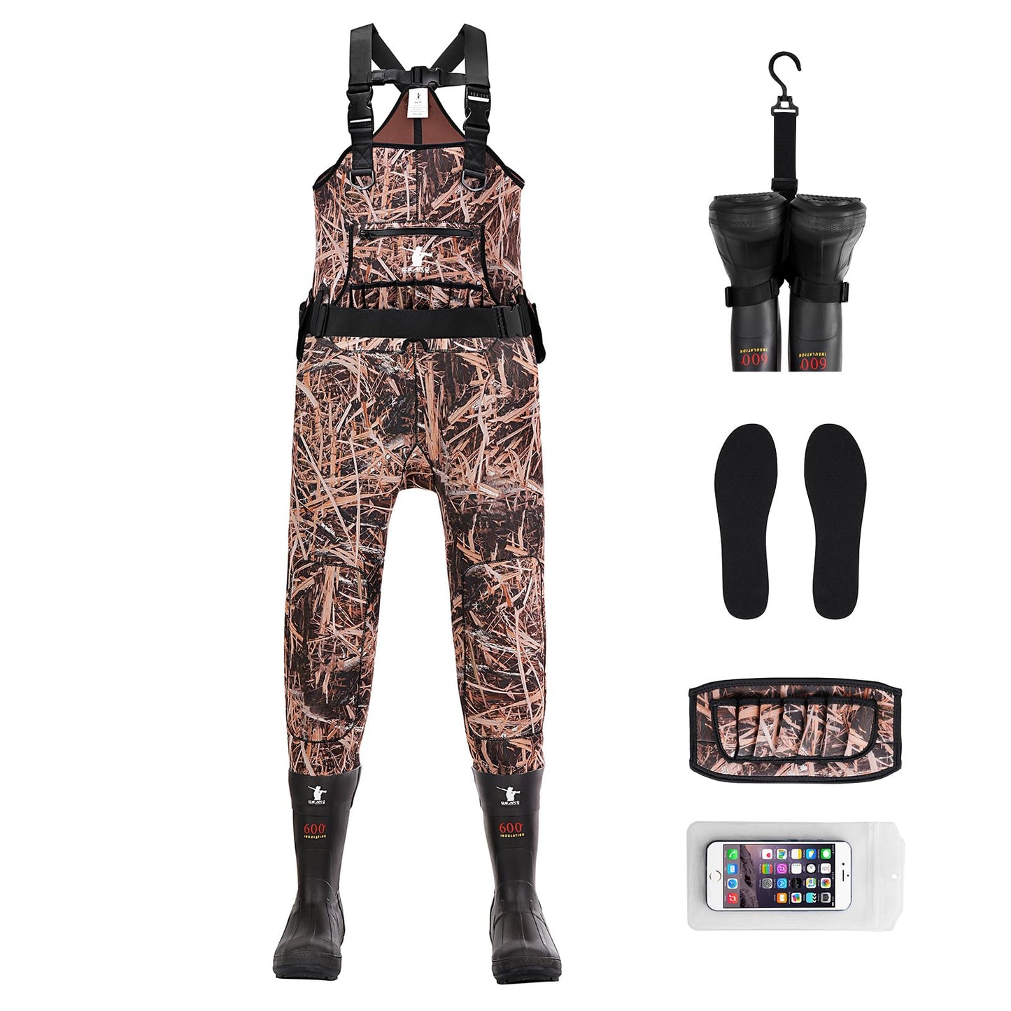 GearOZ Duck Hunting Waders for Men, Waterproof Bootfoot Chest Wader Insulated Neoprene Camo Waders with Boot Hanger for Fishing, Waterfowl Hunting Breathable Hunter Waders Weighters, Size 10