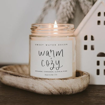 Sweet Water Decor Warm and Cozy Candle - Pine Cinnamon & Fir Winter Scented Soy Candles for Home | 9oz Clear Jar, 40 Hour Burn Time, Made in The USA