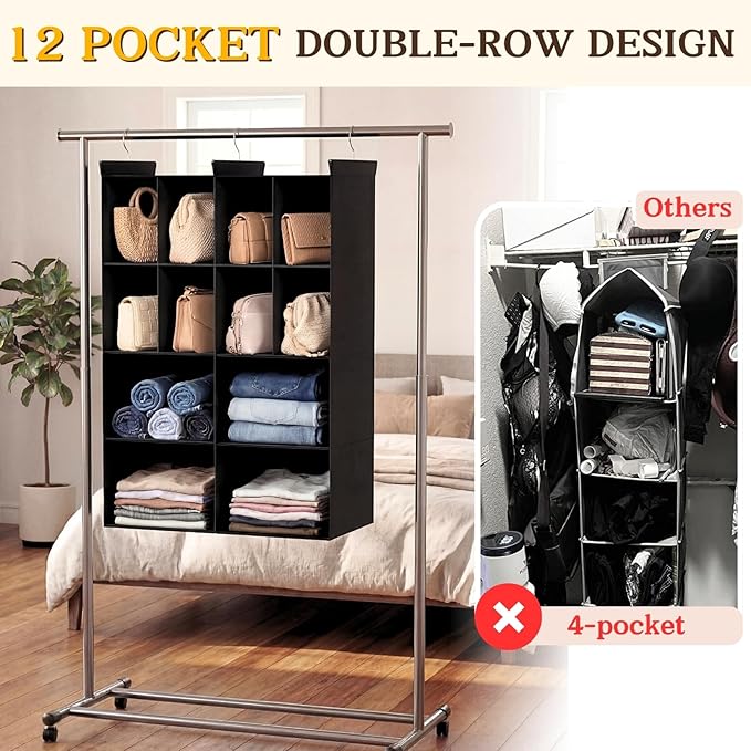 Ofiray-home 4 Tier Hanging Closet Organizer, 12 Compartments Sweater Organizer