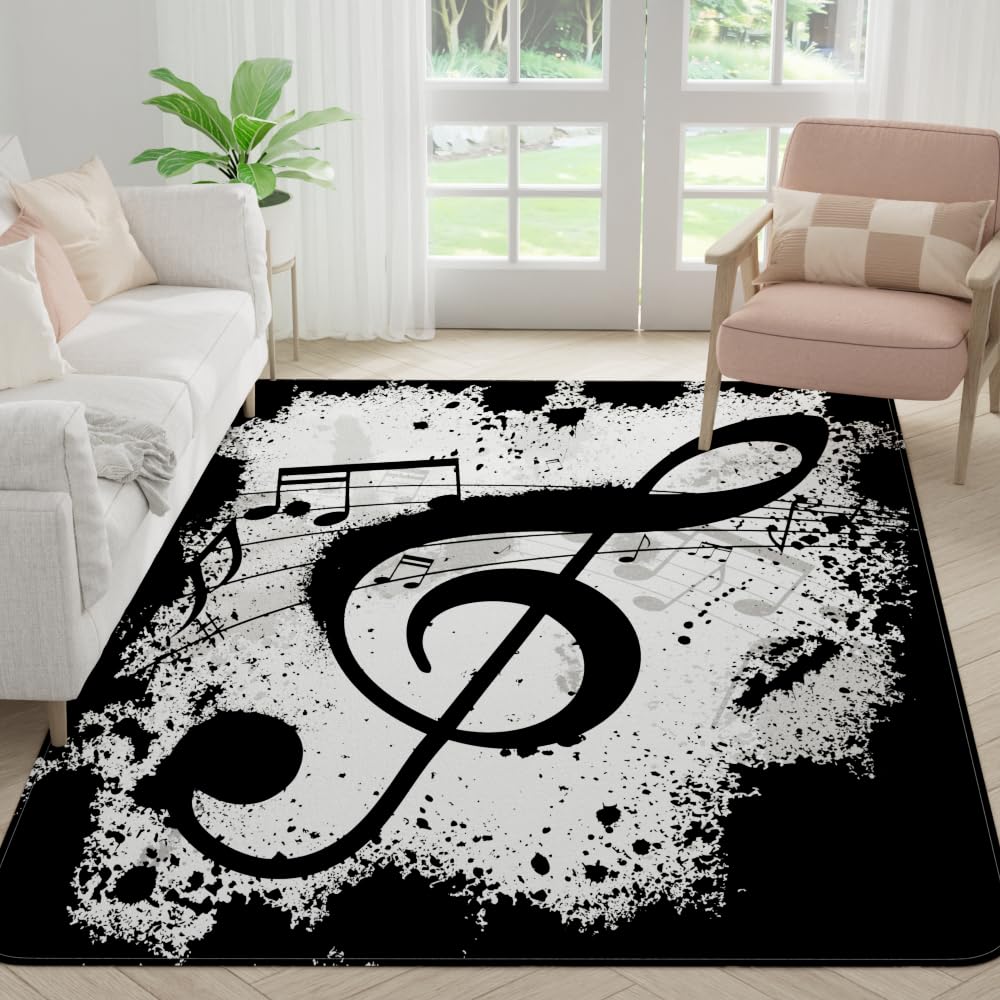 Ormis Music Notes Print Area Rug,Modern Flannel Microfiber Non-Slip Floor Mat Carpet for Living Room Bedroom 7' x 5'