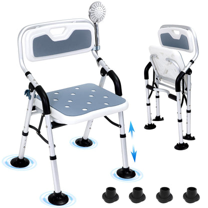 Fasjloctavty Shower Chair for Inside Shower,Foldable Shower Chair for Elderly and Disabled, Adjustable Height Chairs with Padded Arms and Back for Bathroom,Compact and Comfortable，Regular Standard