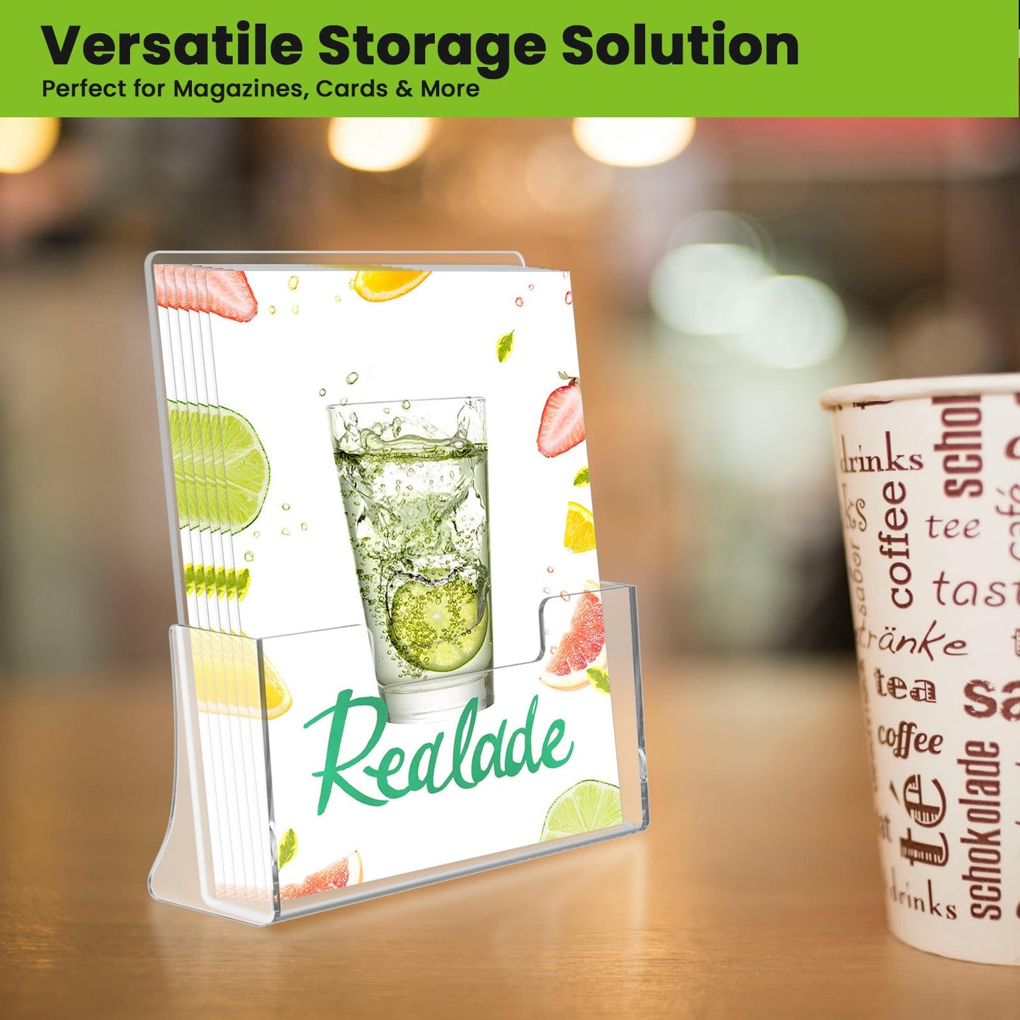 4 Pack Acrylic Brochure Holder 8.5 x 11 inches, Clear Acrylic Literature Holder, Plastic Flyer Stands for Displaying Magazines, Pamphlets, Documents, Booklets, Menu, Journals Countertop Organizer