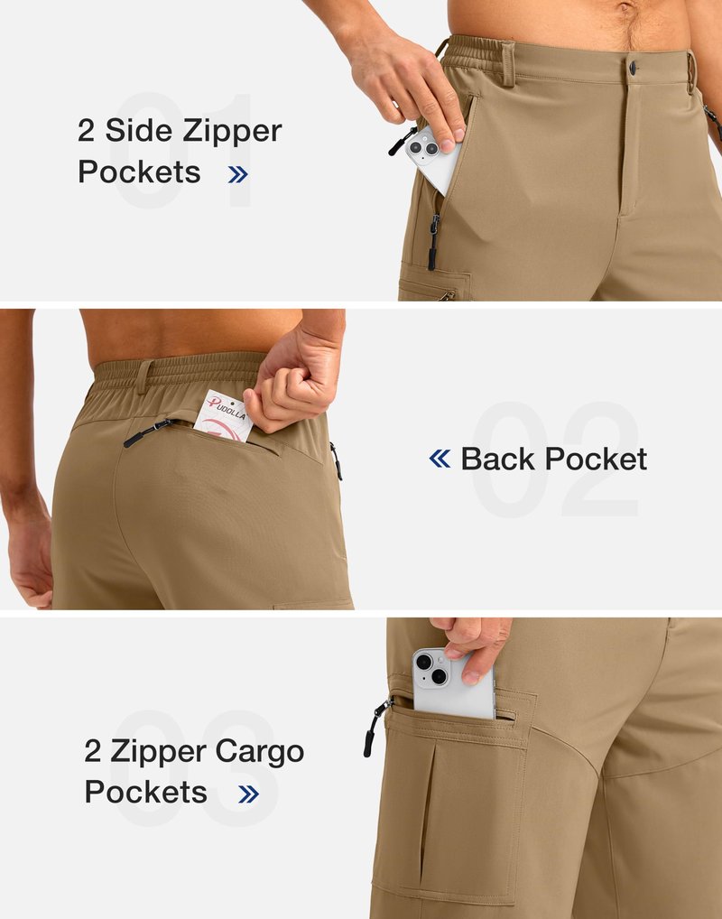 Pudolla Men's Hiking Shorts 11" Lightweight Cargo Work Shorts for Men Summer Travel Golf Casual Outdoor with 5 Pockets(Dark Khaki XX-Large)