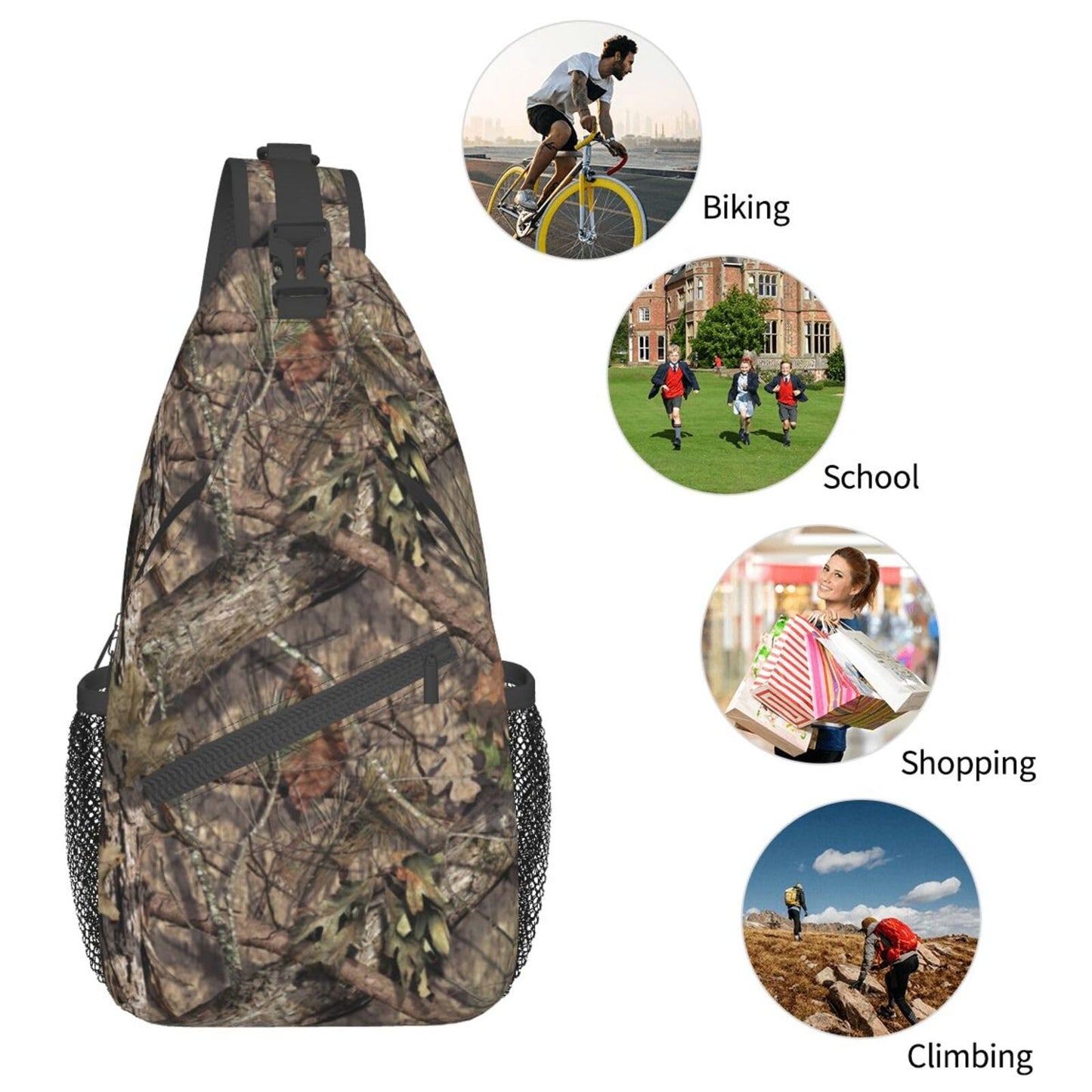 Yaemikoo Hunting Camouflage Camo Forest Sling Backpack Crossbody Sling Bag Casual Chest Bags Travel Hiking Daypack Shoulder Bag for Women Men