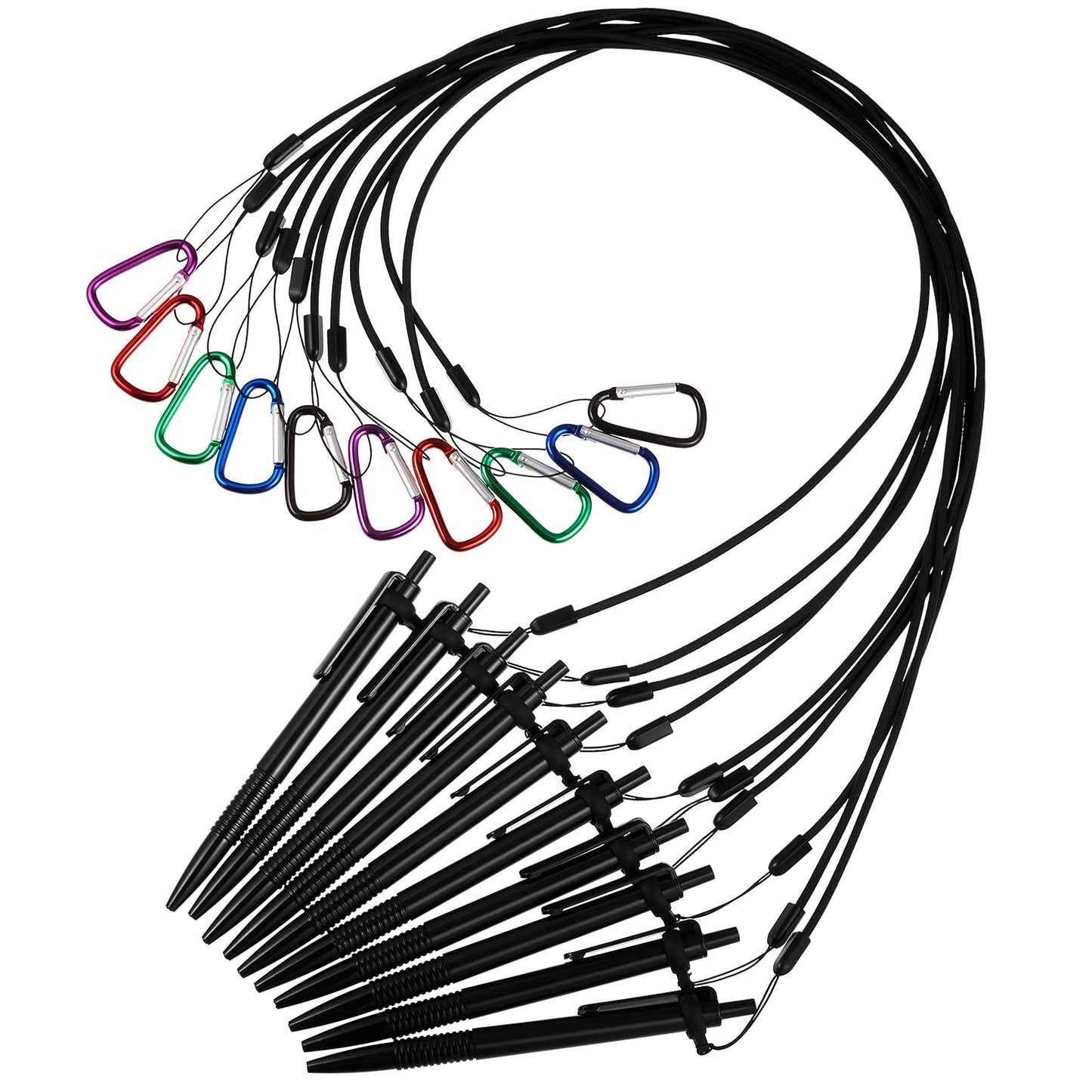 Lewtemi 10 Sets 24 Inch Pen Leash Pen Silicone Lanyard Holder for Clipboard Notebook Office Supplies (Black)