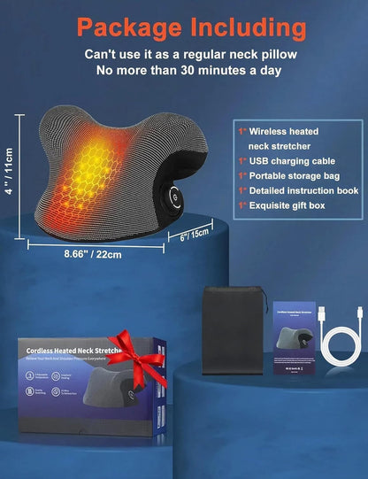 Wireless Heated Neck Stretcher for Pain Relief, Portable Cordless Neck Shoulder Cervical Traction Device with Graphene Heating Pad No Smell Magnetic Therapy Case Relaxer for TMJ Migraine Spine Alignme