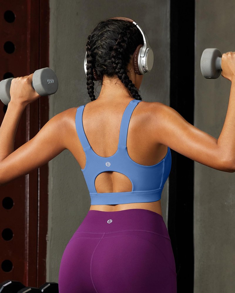 RUNNING GIRL Sports Bras for Women,Scoop Neck Racerback Blue Sports Bra Padded Medium Support Workout Yoga Bra(WX3139 Light Blue S)