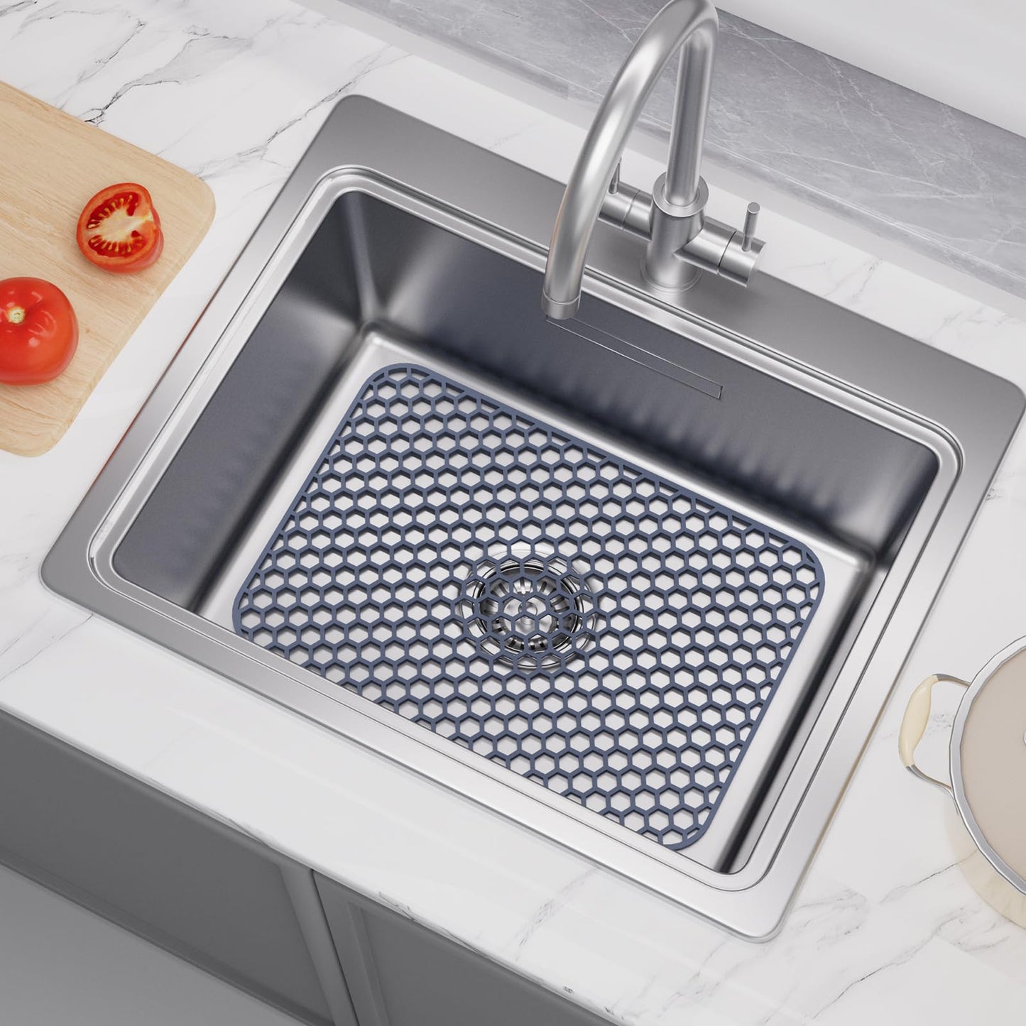 Bestjing Silicone Sink Protectors for Kitchen Sink -12" 13" 16" 18" 24" 26" 28" 30", Non-Slip Heat Resistant Mat for Bottom of Farmhouse Porcelain Stainless Steel (18.3"x12.5", Gray)