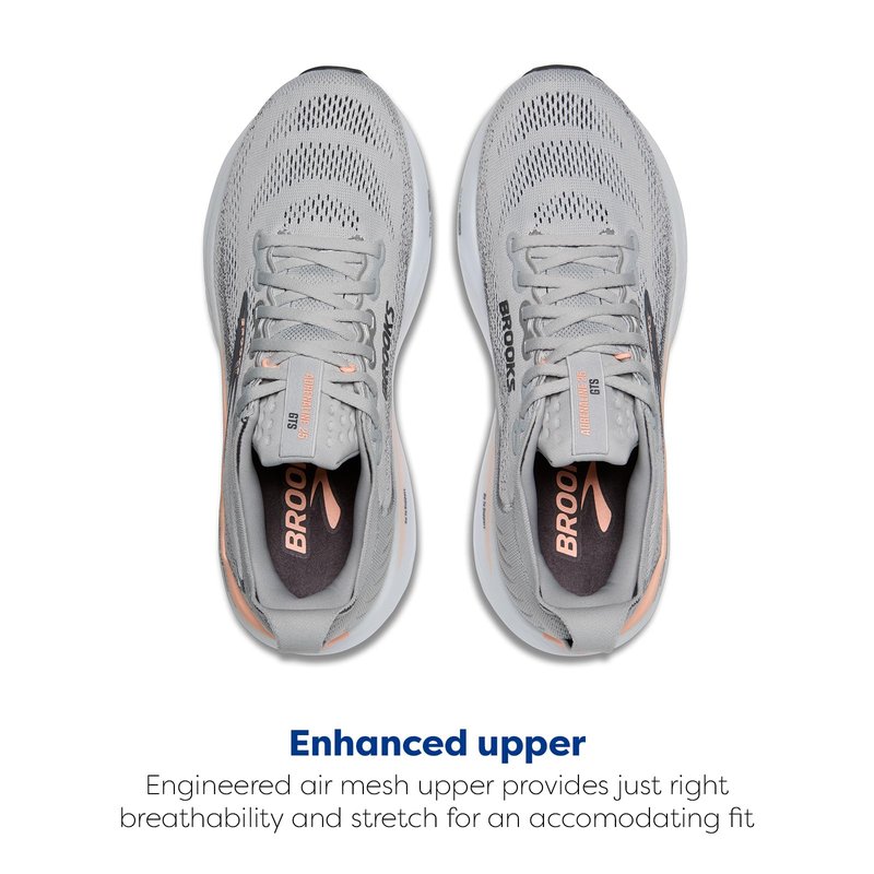 Brooks Women’s Adrenaline GTS 25 Supportive Running & Walking Shoe - Grey/Blackened Pearl/Coral - 7.5 Medium