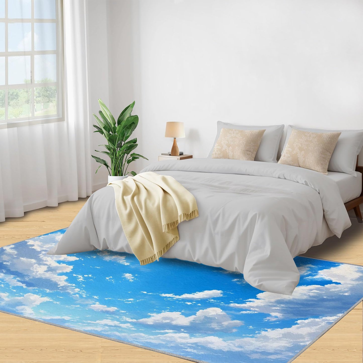Blue Skies and White Clouds Rugs for Living Room - The Sky Rug, 5x6 Rug, Clear Sky Area Rug, Washable & Non Slip & Soft Large Rugs, Home Decor