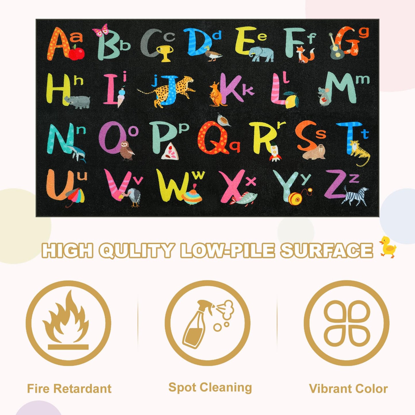 LIVEBOX 7'5" x 13' Black ABC Kids Classroom Carpet, Large Washable Alphabet Educational Learning Area Rugs for Classroom Elementary, Non-Slip Preschool Kids Teacher Rug for Kindergarten Daycare Baby