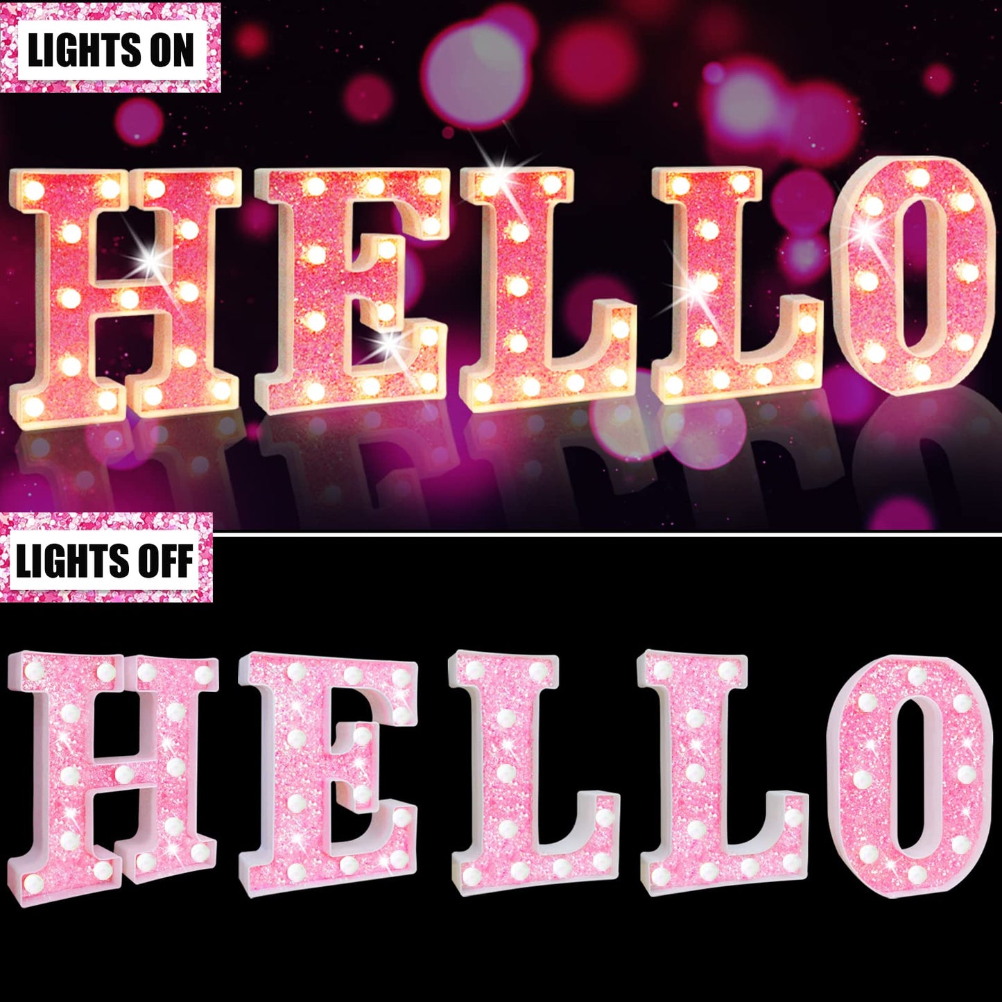 Light Up Letters, Glitter Alphabet Letter Sign Pink LED Marquee Letter Lights Battery Powered for Night Light Girls Bedroom Birthday Party Wedding Home Christmas Decorations Gift for Her-Pink D