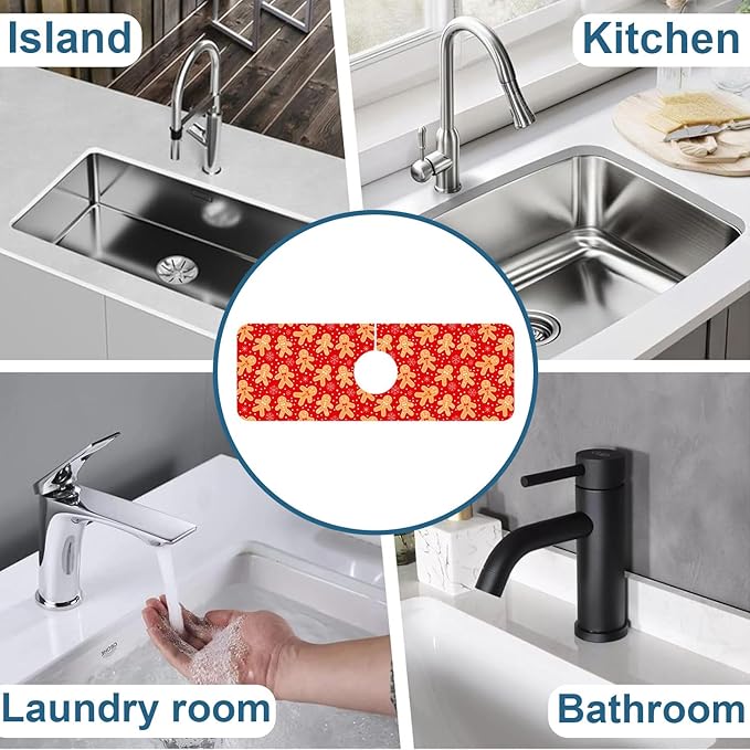 Christmas Merry Xmas Kitchen Sink Splash Guard Faucet Mat Santa Claus Super