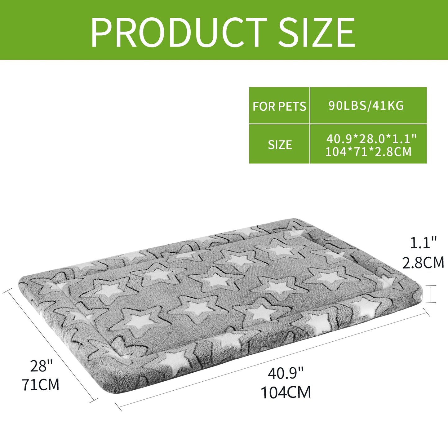 EMPSIGN Dog Crate Pad - Reversible Kennel Mat (Cool & Warm), Machine Washable, Cozy Star Pattern Sleeping Pad for Small Medium Large Dogs, All-Season Pet Bed, Suitable for 42"x28" Dog Crate, Grey