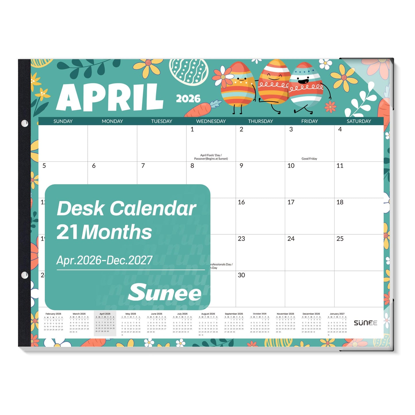 SUNEE Desk Calendar 2026 Large 22x17 from April 2026 to December 2027, Extra Large Desktop Monthly Calendar Pad 21 Months For Teacher or Office, Desk Top, Seasonal