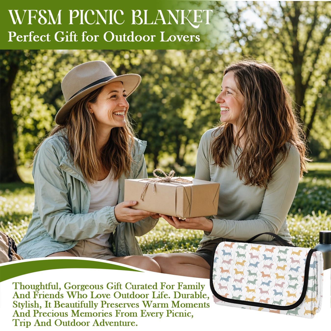 WFSM Dachshund Gifts Picnic Mat 80x60 Inch, Dachshund Lover Gifts, Colorful Weiner Dog Outdoor Play Mat for Adults and Toddlers Waterproof Sandproof Beach Blanket Travel Camping Rug