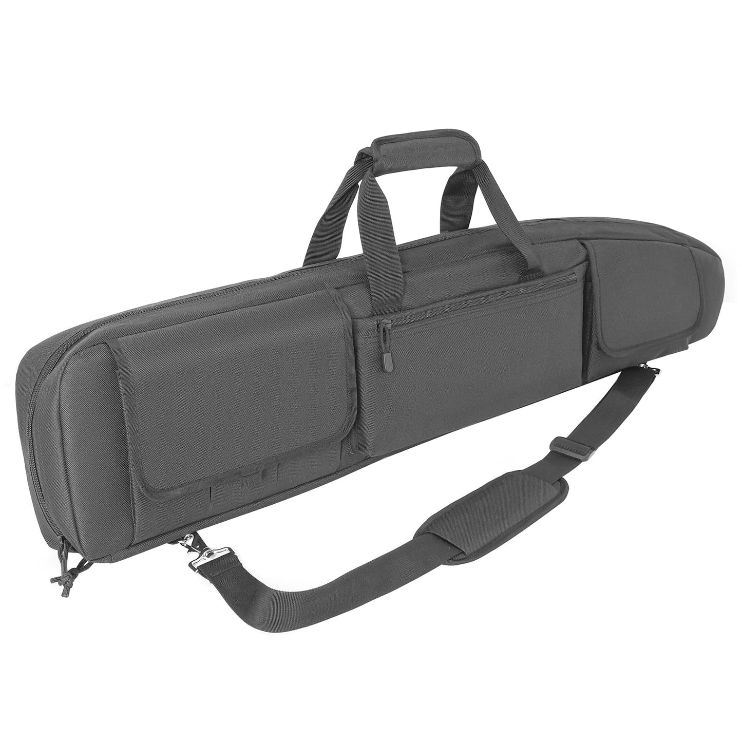 DULCE DOM Double Rifle Case, 38 42 44 inch Soft Gun Tactical Bag for Shooting Range, Movable Divider for 1 or 2 Gears, Multiple Magazine Pouches & Accessory Bags (Gray, 42'')
