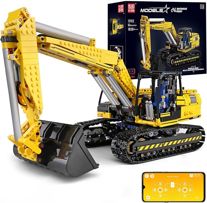 Mould King 13112 RC Excavator Building Set 1830 Pieces Building Blocks APP Remote Control Truck Construction Vehicles Model with Motor STEM Engineering Toys for Adult