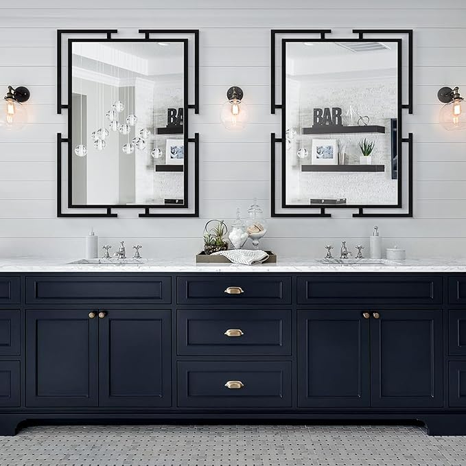 Large Wall Mirror for Living Room, 28"x40" Decorative Wall Mirror for Over Sink, Tempered Glass Mirror with Metal Frame for Bedroom, Black Mirror, Horizontal/Vertical