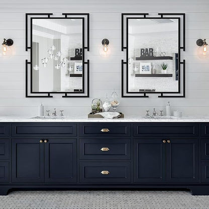 Large Wall Mirror for Living Room, 28"x40" Decorative Wall Mirror for Over Sink, Tempered Glass Mirror with Metal Frame for Bedroom, Black Mirror, Horizontal/Vertical