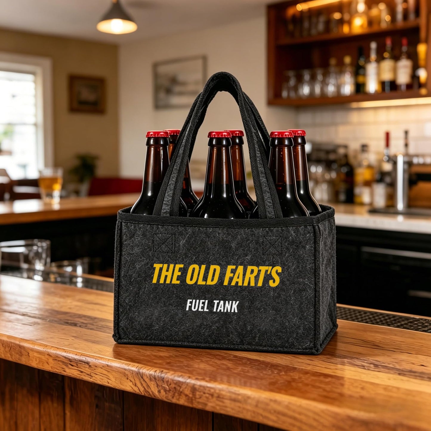 Funny Felt Beer Drink Carrier Tote Bag for Men, Novelty Gift for Dad, Husband, Boyfriend, Birthday, Father’s Day, Beer Lover Gift, 6-Bottle Portable Beverage Carrier with Handle
