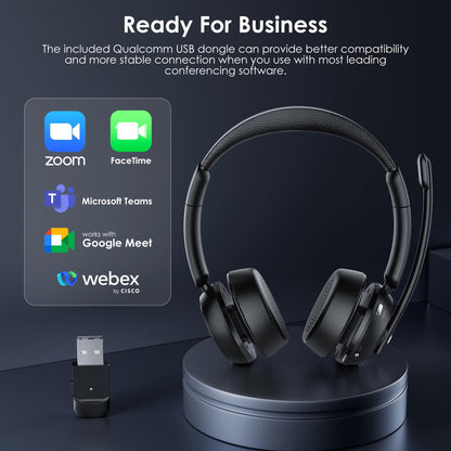 Upgrade ANC & ENC Headset with Microphone for PC, Wireless Headset with Mic for Work(Flip-to-Mute & USB Dongle), Bluetooth 5.4 Noise Cancelling Headphones with Mic for Call Center/Home/Computer/Phones