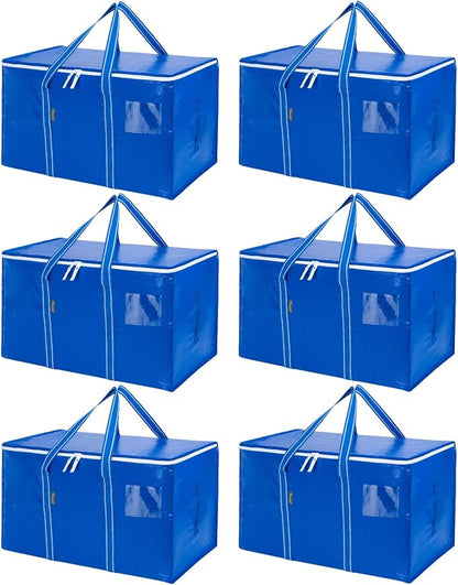 BALEINE 6-Pack Oversized Moving Bags with Reinforced Handles, Heavy-Duty Storage Tote for Clothes, Moving Supplies (Royal Blue, 6-Pack)