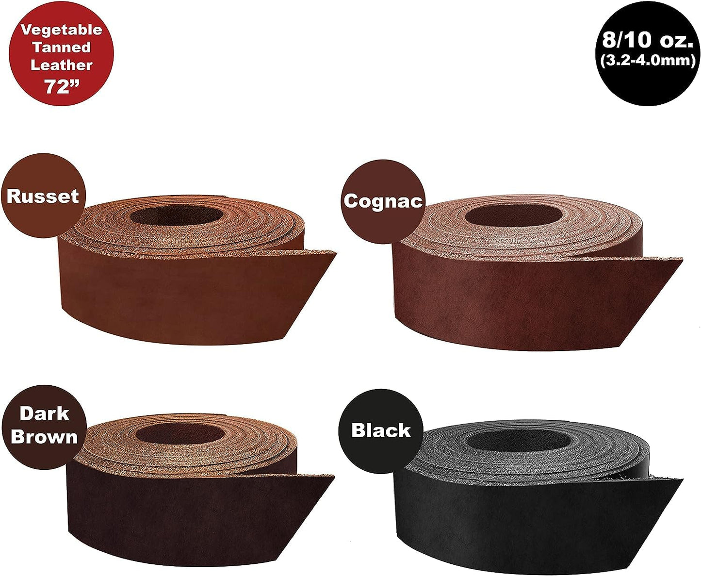 ELW Vegetable Tanned Leather 8-10 oz (3.2-4mm) Russet Straps, Belts, Strips Size: 2-1/4"x72" (5.7x182cm) Full Grain Veg Tan Tooling Leather Cowhide Heavy Craftsmen Grade AB for DIY, Tooling, Carving