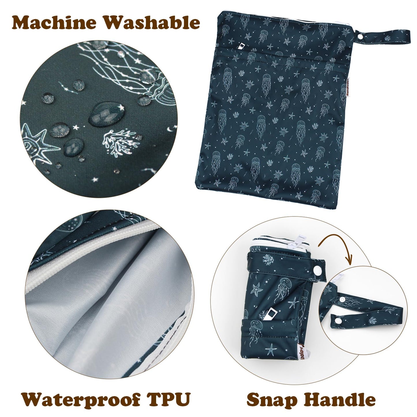 Mama Koala 2 Pack Wet Dry Bags on the Go, Swimming Pool, Beach, in Gym, Fitness Center, Natatorium, Polyester Waterproof Diaper Bag with 2 Pockets, Portable, Reusable, Machine Washable - 12in/16in-020