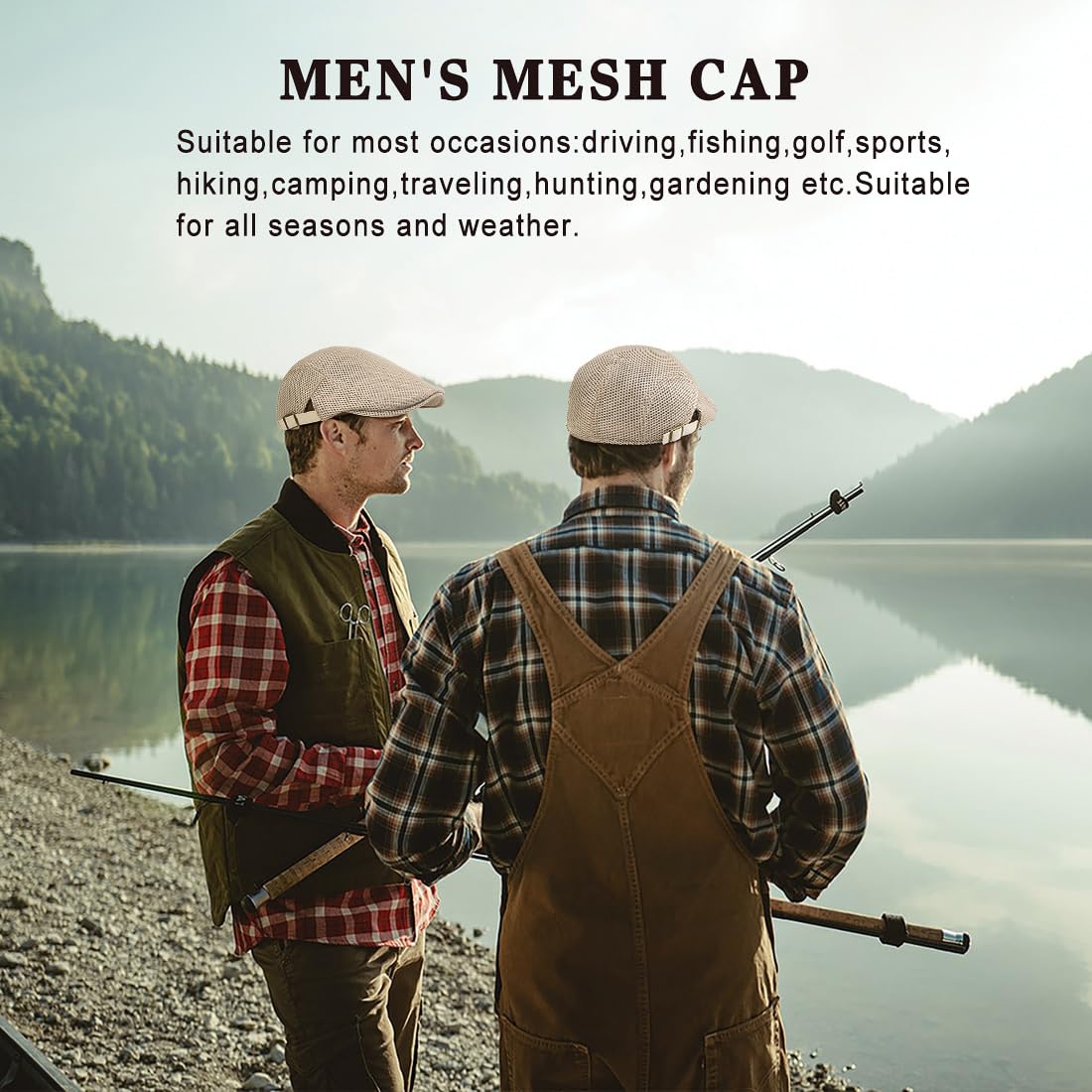 Xinveen Men's Mesh Cap Breathable Summer Newsboy Hat Adjustable Beret Ivy Cap Irish Cabbie Driving Hunting Hats