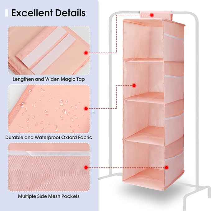 PetsHome 4-Shelf Hanging Closet Organizer, Space Saver, Closet Hanging Storage