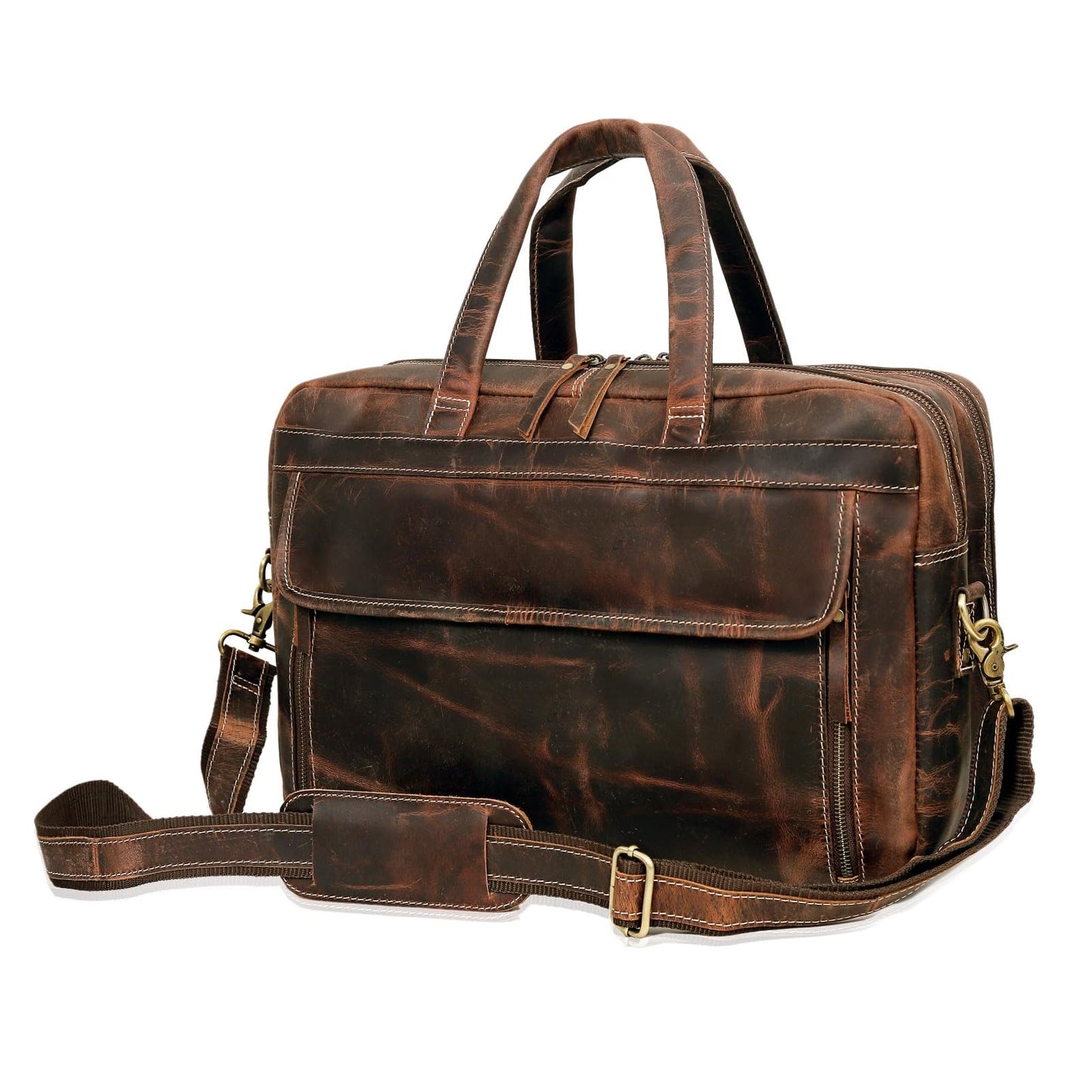 Full Grain italian Leather Briefcase for Men Top Choice Gifts Handcrafted Laptop Bag with Multiple Compartments (Brown, 16 inch)